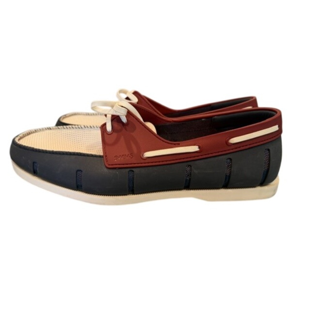 SWIMS Mens Boat Shoes Navy Red White Mesh Water Loafers Lace Up Rubber Sole 11
